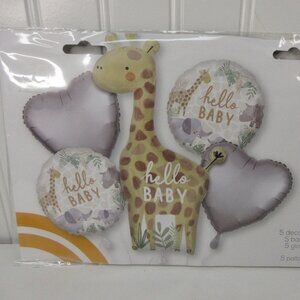 Giraffe Baby Shower Balloon 5pc Bouquet Jungle Theme Party Decor Hello Baby New